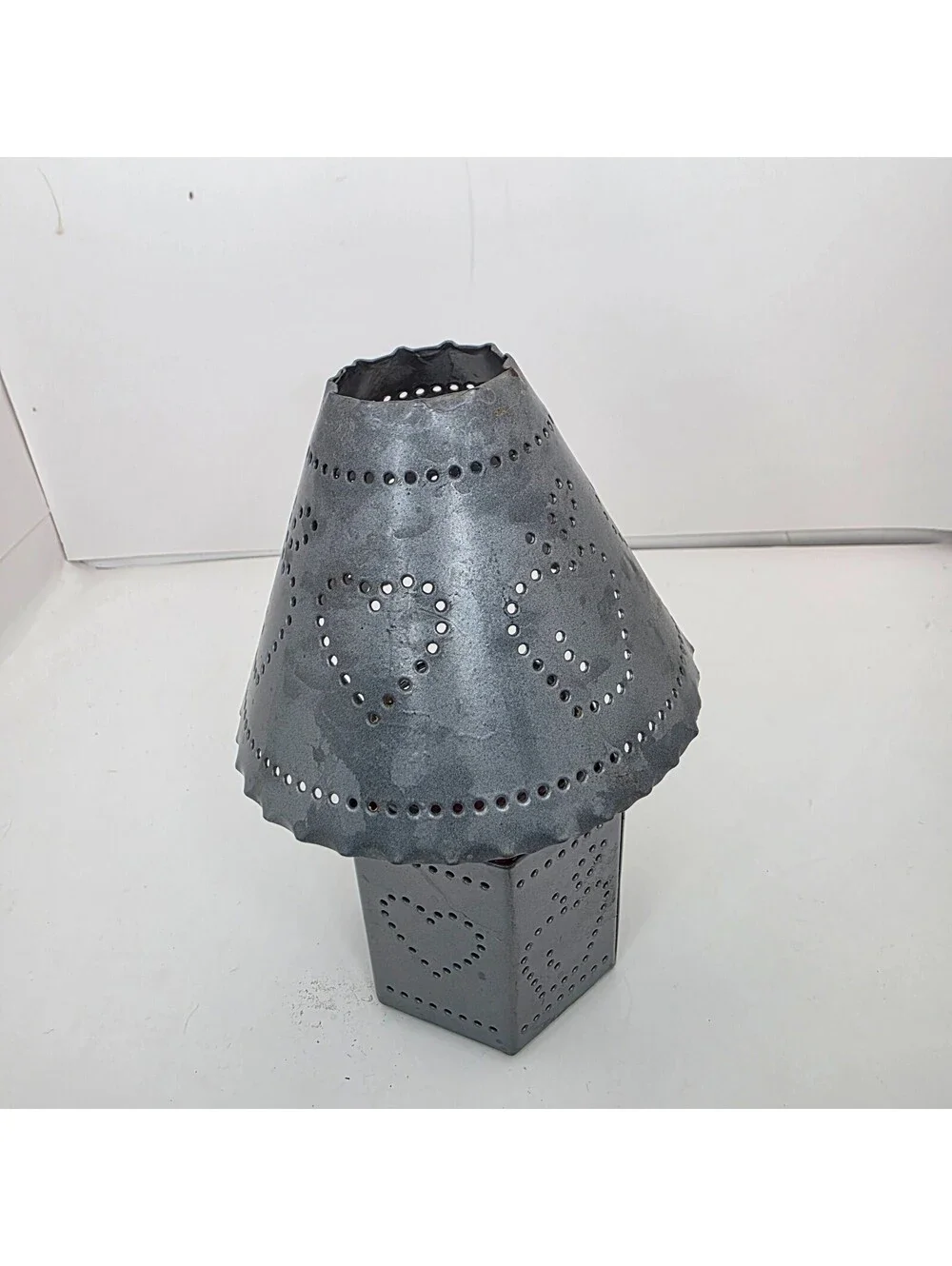Vtg Home Interiors Punched Tin Candle Lamp Holder & Shade Apples Hearts Design